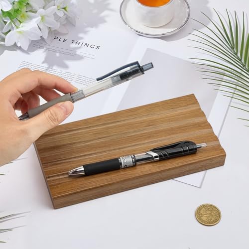 MAYJOYDIY Wooden Desk Pen Pencil Tray 4 Fountain Pen Holder Minimalist Valet Tray Pencil Case Organizer Suitable for School, Home, Office Desktop Office Art Accessories (Coconut Brown) - Image 3