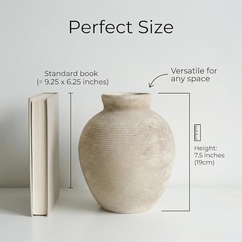 Retro Ceramic Vase, 7.5 Inch Farmhouse Rustic Pot, Vintage Table Centerpiece for Living Room, Dining Room Office Desk Bookshelf & Fireplace Decor - Image 3