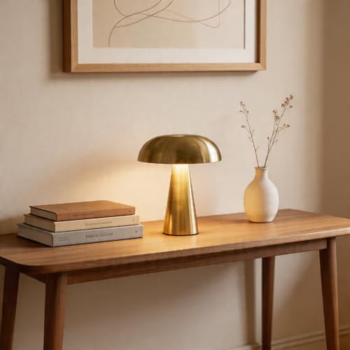 Lucerne Cordless Small 8.2 Inch Designer Table Lamp, Rechargeable Bedside Lamp, Touch Control 3 Brightness Levels, Warm White, Portable Mushroom Lamp for Dining and Shelf, Gold - Image 6