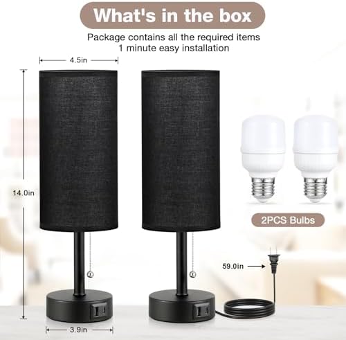 Black Bedside Lamp for Bedroom Nightstand - Small Table Lamp Set of 2 - Image 5