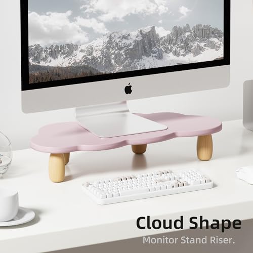 AFOOYO Monitor Stand Riser,Cloud Shape Wood Computer Monitor Stand, 16.5IN Monitor Stand Riser, Multi-Purpose Desktop Organizer Riser for Computer,Laptop,Printer,TV,Purple - Image 2