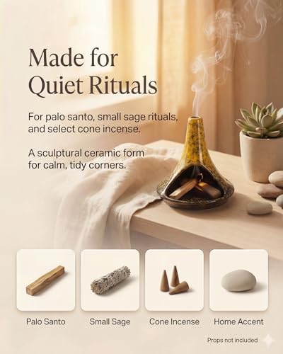 Ceramic Palo Santo Holder & Ash Catcher with Mini Chimney, Incense Holder & Sage Burner, Wabi-Sabi Home Decor for Meditation & Yoga(Antique Ochre) - Image 5
