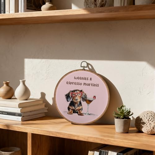OFJE Funny Dachshund Martini Wall Art Decor, Dachshund and Martini Lovers Gifts, Trendy Pink Cocktail Weiner Dog Framed Canvas Hanging Prints for Home Bar Lounge Pub Dinning Room Decor, 10x10 Inch - Image 4