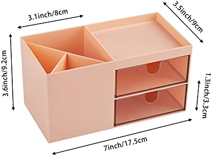 LETURE Office Desk Organizer with drawer, Office Supplies and Desk Accessories, Business Card/Pen/Pencil/Mobile Phone/Stationery Holder Storage Box (Pink) - Image 3