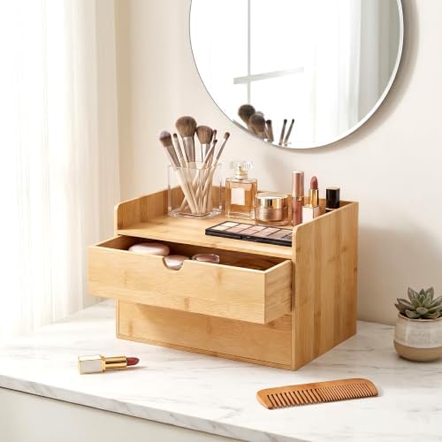 Bamboo Desk Organizer with Drawers, Desktop Storage for Office Supplies - Image 6