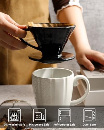Pour Over Coffee Maker, Single Cup Ceramic Coffee Dripper, Reusable Filter Cone Drip Holder Slow Brewer with Hole Flat Bottom for Home, Office, Travel, Camping (Black) - Image 6