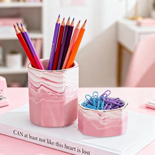 Concrete Desk Accessories Set, Pen Holder and Paperclip Holder for Office - Image 2