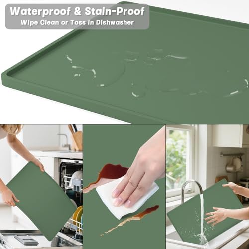 Rnivvi Silicone Coffee Mat, 16" x 24" Waterproof Raised Edge Coffee Bar Mats for Espresso Machine Station Accessories, Heat Resistant Detachable Dish Drying Pad for Kitchen Counter, Dish Rack, Green - Image 6