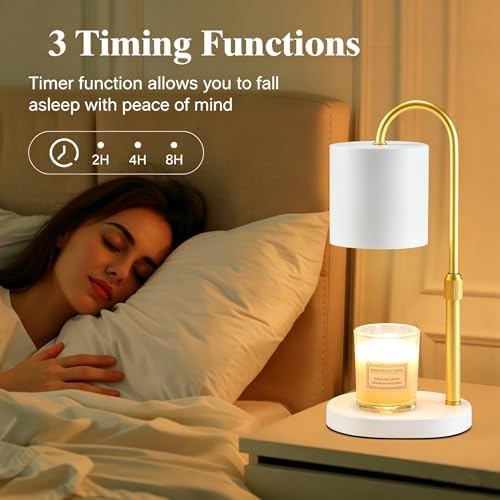 Dreamholder Electric Candle Warmer Lamp with Timer, Dimmable Candle Lamp with Adjustable Height, Wax Melter for Jar Candles Wood Base Floral Home Decor Gifts for Women Mom, White Gold - Image 4