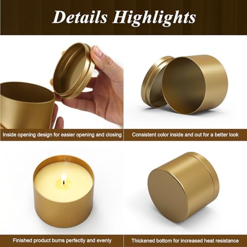 PCREGPAE 8OZ Gold Candle Tins Cans with Lids and Wicks for Making Candles - Image 5