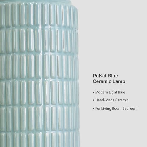 PoKat 23" Light Blue Table Lamps Set of 2, Modern Bedside Lamps for Bedroom, Coastal Ceramic End Table Lamps for Living Room, Ocean Nightstand New Home Decor Lamps - Image 3
