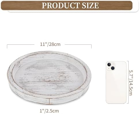 Hanobe Round Wood Candle Holder Trays for Coffee Table, Rustic White Finish - Image 5