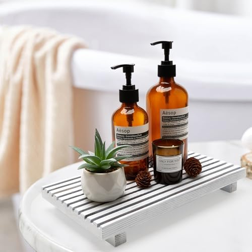Rustic White Wood Pedestal Stand for Bathroom Tray Kitchen Counter Decor - Image 2