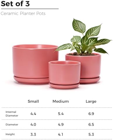 Ceramic Plant Pots,Planters with Drainage Hole&Saucer 3 Pack(Matte Orange) - Image 3