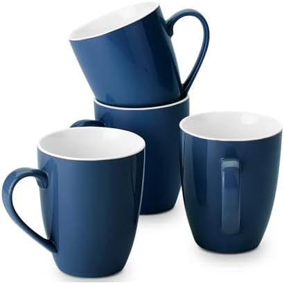 BTaT- Porcelain Coffee Mugs Set, 16 Ounces, 4 Pack, Black Ceramic Coffee Mugs with Handle, Restaurant Cups for Mocha, Tea, Cappuccino, Cocoa, Cereal, Mug Gift Set, Dishwasher Safe by BrewToATea