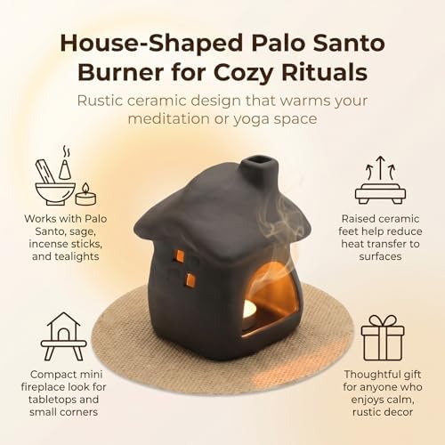 EATAKWARD House-Shaped Palo Santo Burner, Unique Ceramic Incense Holder with Base, Ideal for Burning Sage, Incense Sticks, Enhancing Meditation Spaces Home Decor - Image 5