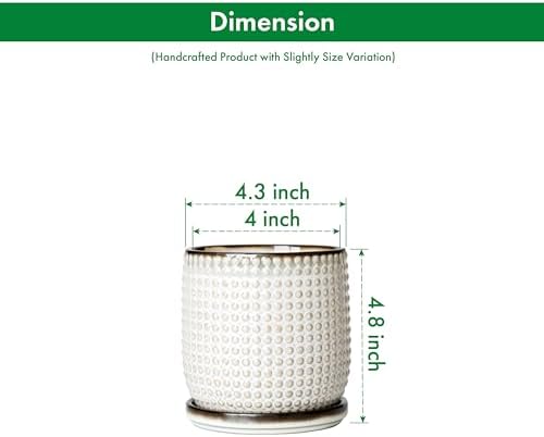D'vine Dev Beaded Ceramic Pot with Saucer, 4 in, Smoked White, 27-C-Z-1 - Image 3