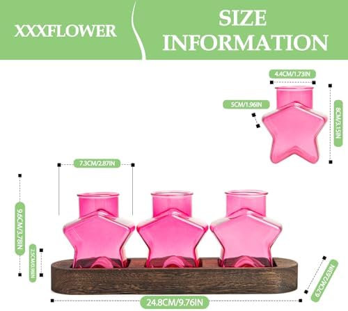 XXXFLOWER Plant Propagation Station with Wooden Stand 3 Pink Star Jars - Image 2
