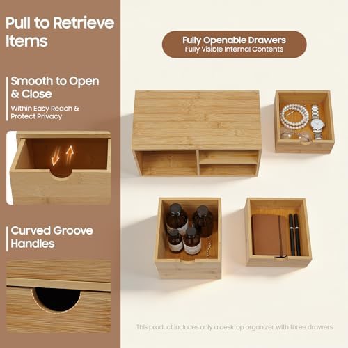 Bamboo Desk Organizer, 3 Drawer Countertop Storage Box for Office - Image 6