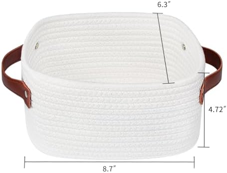 ABenkle Small Storage Basket, Mini Baskets with Handle, Cute Cotton Woven Baskets for Shelves, Boho Decorative Toy Storage Bin for Nursery, Spa, Empty Gift Basket - XS, White - Image 2
