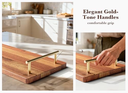 Large Charcuterie Board with Metal Handles – 32" Acacia Wood Serving Board for Cheese, Meat & Appetizers – Extra Long Kitchen Platter for Gatherings, BBQ & Home Decor - Image 4