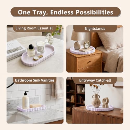 Silicone Bathroom Tray - 12''x5.3'' Oval Vanity Tray for Bathroom Countertop with Scalloped Edge, Elegant Bathroom Holders and Organizers for Toilet Top, Bathtub Caddy, Marble White Purple - Image 6