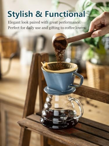 Gomakren Pour Over Coffee Maker Ceramic Coffee Dripper, 3 Hole Cone Brewer - Image 4