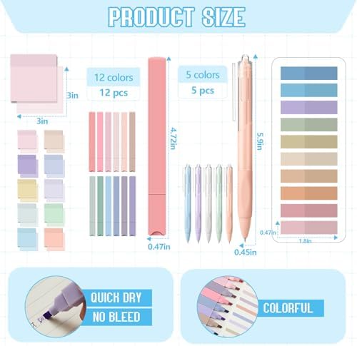 Jutom 39 Pcs Aesthetic Book Annotation Kit,Blue,Kawaii Style - Image 5