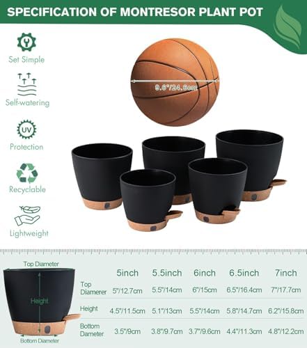 Self Watering Pots for Inoor/ Ourdoor Plants 5/5.5/6/6.5/7" Flower Pot - Image 4