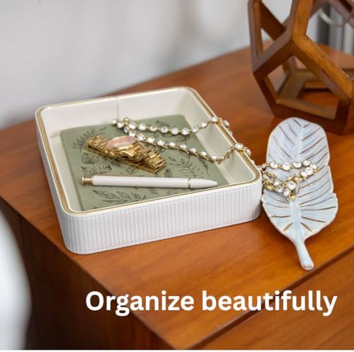 Perfume Tray Valet Tray Night Stand Bedside Organizer| Perfume Organizer Catchall| Perfume Trays for Dresser Vanity Tray for Dresser Countertop| Perfume Holder| Nightstand Organizer Women (White) - Image 5