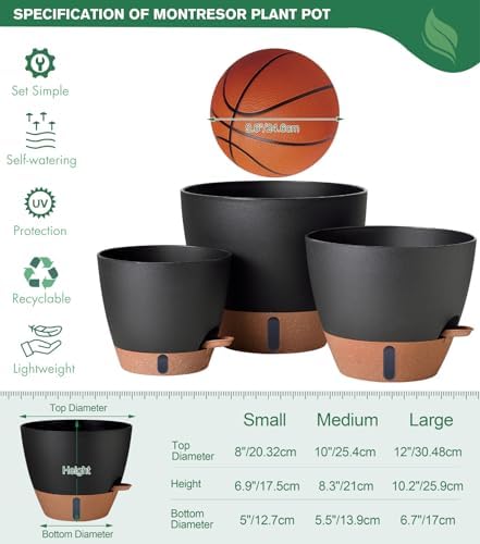 8/10/12 Inch Self Watering Pots for Indoor/Outdoor Plants with Drainage - Image 4