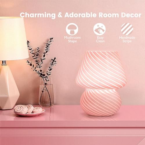ULAROOM Dorm USB Plug-in Mushroom Lamp Small Bedside Table Lamp with 3 Temperature LED Bulb, Free Dimming Nights Light for Bedroom/Living Room/Entryway/Corner/Table Decor (Stripe Pink) - Image 4