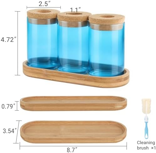 Dahey Plant Propagation Stations, Glass Vases with Wooden Stand & Lid, Blue - Image 3