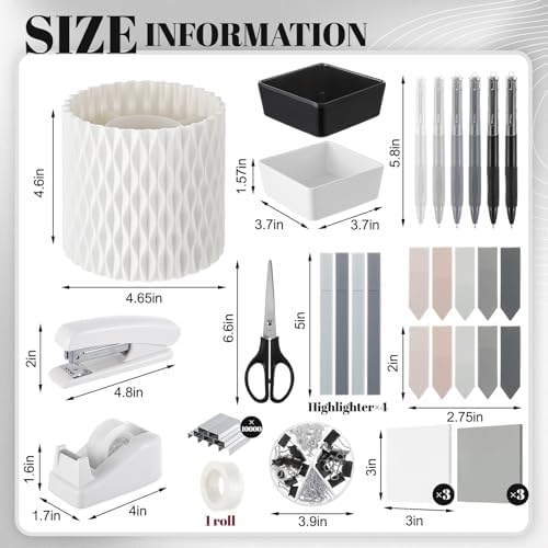 Kosiz 27 Pcs Black and White Desk Accessories Gift for Aesthetic Desk Organizer White Office Supplies Pen Holder Sticky Notes Stapler Binder/paper Clips Scissor Staple for Back to School(Classics) - Image 2