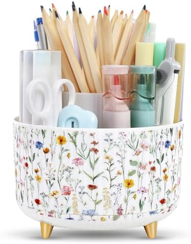 SKYDUE 360 Degree Rotating Desk Organizer, Dual-Purpose Pencil Pen Holder for Desktop, Desk Pen Organizer with 5 Slots, Office Supplies, Pencil Cup for Office, School, Home by SKYDUE
