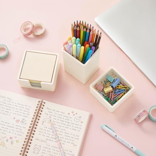 RAWILL Wood Desk Organizer Set with Sticky Note Holder, Pencil Pen Cup & Paper Clip Storage (Beige Silicone) - Image 5