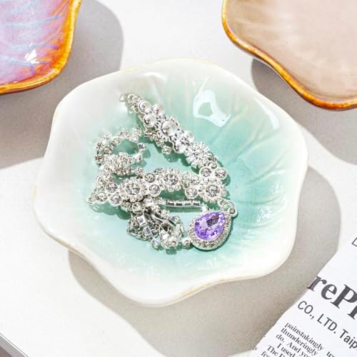 Vintage-Inspired Ceramic Jewelry Dish – Handcrafted Floral Trinket Trays in Luxe Glazed Porcelain | Antique-Style Ring Holders for Vanity & Dresser Décor (1, Kiln turned lotus turns white and green) by Unknown
