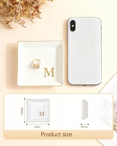 Fmeida Personalized Jewelry Dish Tray with Initial, Gifts for Women Bride - Image 3