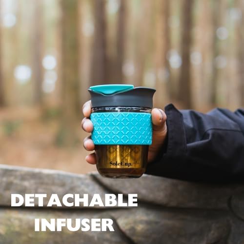Travel Mug Loose Tea Infuser - Detachable Tea Strainer with Spillproof Lid - BPA-Free Reusable Glass Travel Coffee Cup with Silicone Band (Blue, 12oz) - Image 4