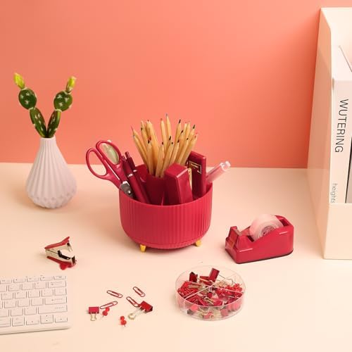 SKYDUE Red Office Supplies Set, Pencil Holder for Desk, Stapler, Tape Dispenser, Scissors,Clips and 1000pcs Staples, Office Decor for Women, Red Desk Accessories - Image 7