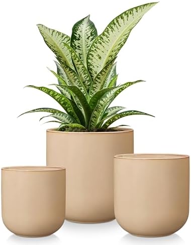 vancasso Ceramic Plant Pots, 4+5+6 inches, Set of 3, Planters with Drainage Hole, Flower Pots Planters Pots for Indoor Plants, Modern Indoor Decorative Garden Pot, Home Decor, Brown by vancasso