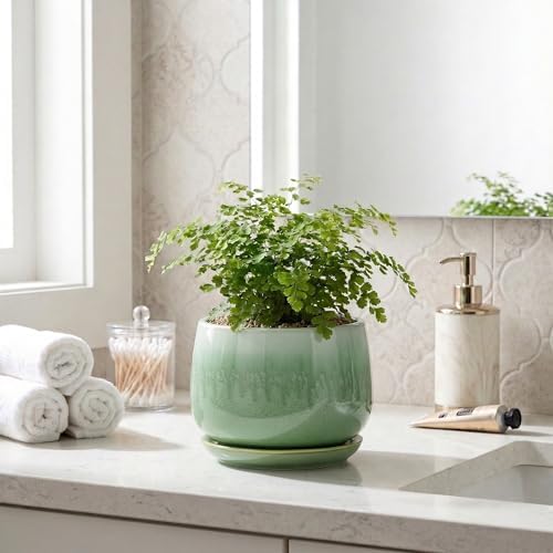 6 Inch Planter, Ceramic Plant Pots for Indoor Plants, Green - Image 7