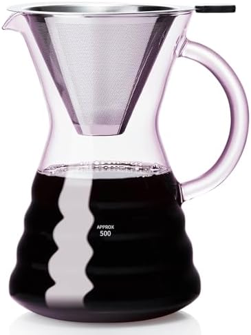 Unbreakable - Pour Over Coffee Maker with Permanent Stainless Filter 27 fl oz, Thickened Heat-Resistant Borosilicate Glass Dripper Coffee Brewer, Stovetop Safe, Pink by Unbreakable