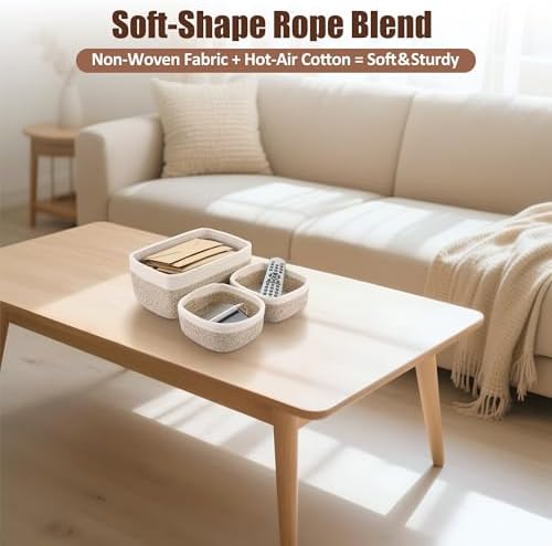 5-Pack Small Woven Rope Storage Baskets, 2 Sizes Organizer Bins - Image 6