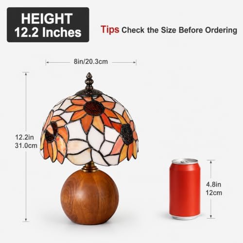 12.2" Retro Sunflower Tiffany Small Table Lamp with Wood Base - Image 3