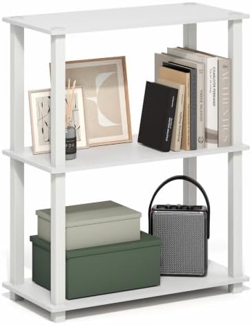 Furinno Turn-S-Tube Storage Shelves, 3-Tier Book Shelf, Corner Shelf, Toolless Open Frame Standing Shelves, for Organization and Storage, Living Room, Garage, Home Office, White by Furinno-FitsYourSpaceFitsYourBudget