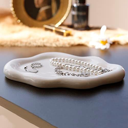 Jewelry Dish Trinket Tray for Women, Ring Dish Holder, Unique Cloud Shape Ceramic Plate Cute Things Vanity Aesthetic Room Decor Mother's Day Birthday (White) - Image 4