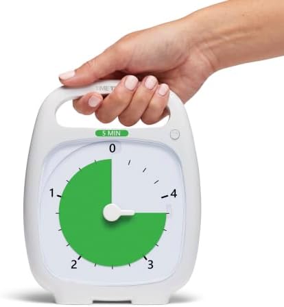 TIME TIMER PLUS 5 Minute Desk Visual Timer - Countdown Timer with Portable Handle for Classroom, Office, Homeschooling, Study Tool with Silent Operation (White) by TimeTimer