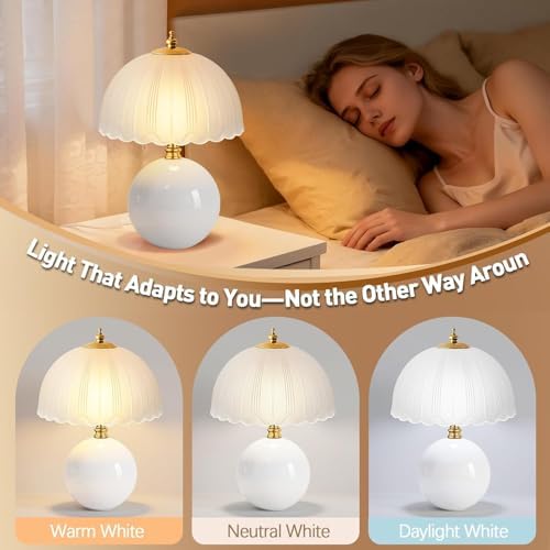 LONRISWAY Mushroom Table Lamp for Bedroom, Small Bedside Ceramic lamp for Living Room Nightstand, Cute Mini Modern Mid-Century Style Lamp, Unique Aesthetic Home Decor Lighting - Image 5
