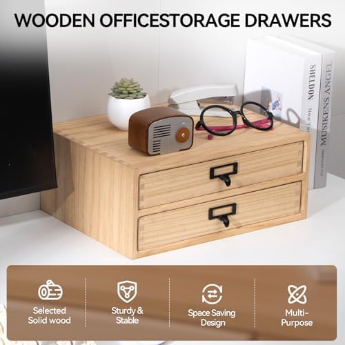 KIRIGEN Solid Wood Desk Organizer with 2 Drawers, Desktop Storage, Natural - Image 5